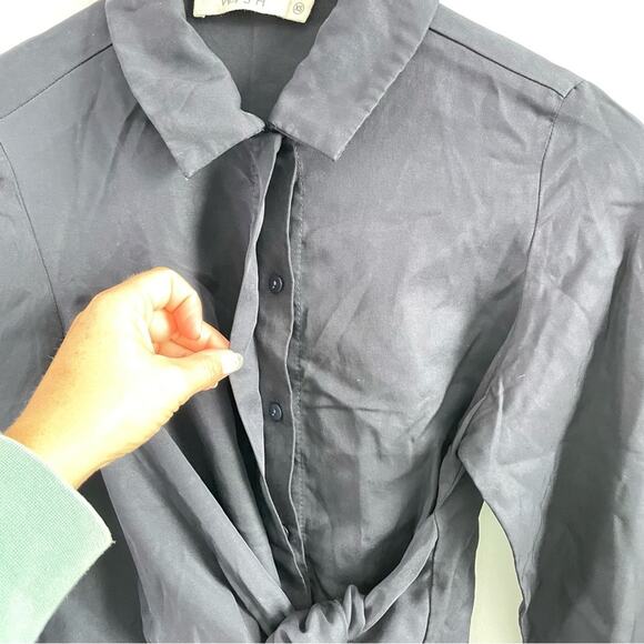 Wish The Label | Australia Tencel Waist-Tie Common Ground Shirt Midnight Blue XS - Picture 6 of 7